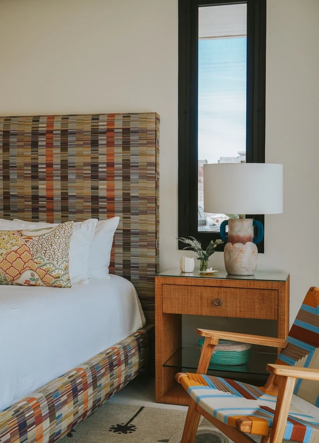 Tate Interiors Montana Interior Design Cabo Bedroom Detail Woven Headboard