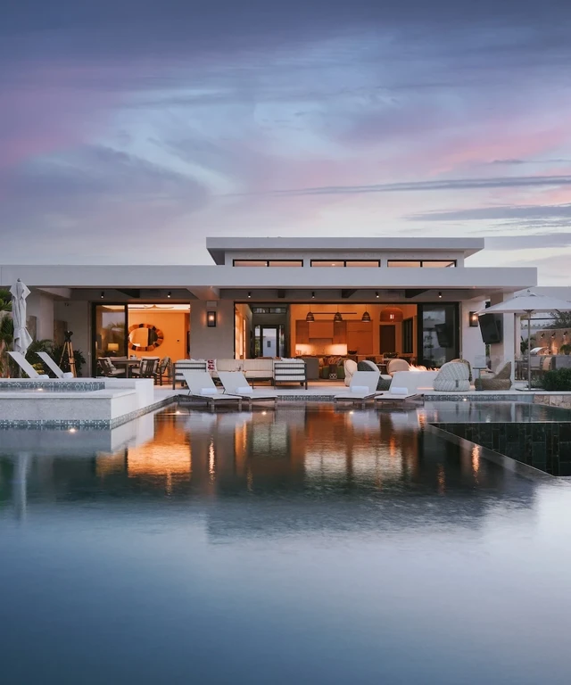 Tate Interiors Montana Interior Design Cabo Infinity Pool Exterior Dusk