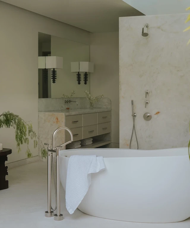 Tate Interiors Montana Interior Design Cabo Primary Bath Freestanding Tub