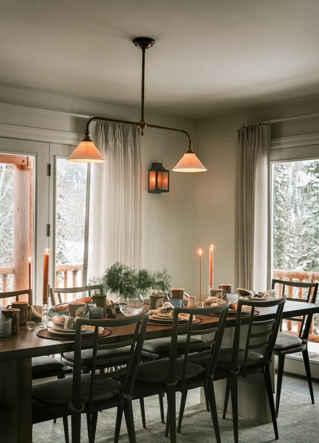 Tate Interiors Montana Interior Design Moose Crossing Dining Room Candlelit Table Setting