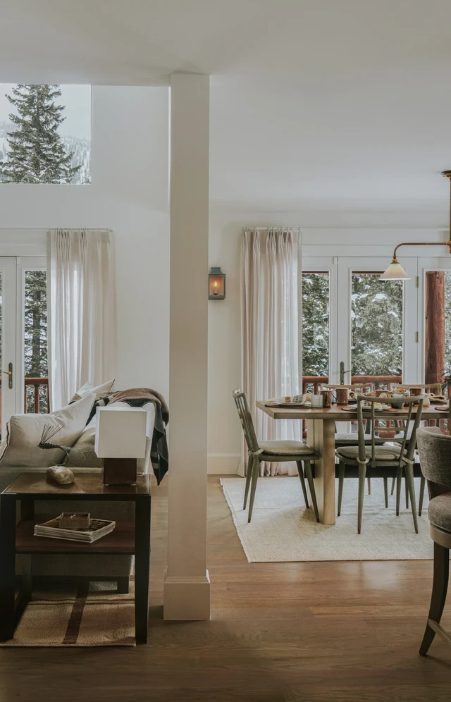 Tate Interiors Montana Interior Design Moose Crossing Living Room Fireplace TV Mountain View