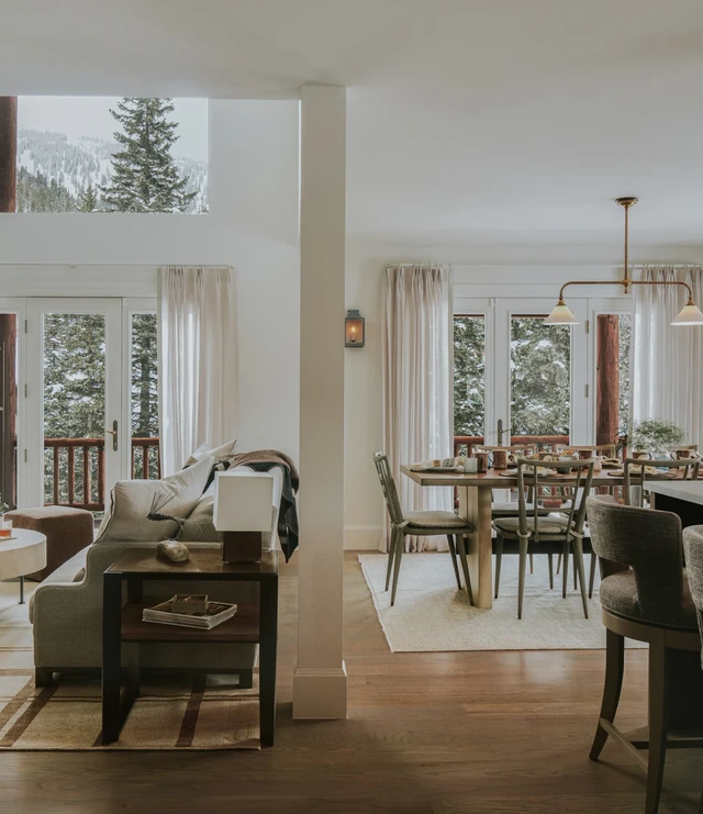 Tate Interiors Montana Interior Design Moose Crossing Living Room Fireplace TV Mountain View