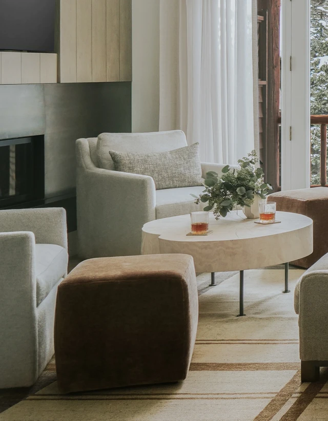 Tate Interiors Montana Interior Design Moose Crossing Living Room Fireplace TV Mountain View