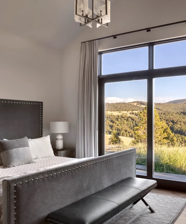 Tate Interiors Montana Interior Design Pintler Shadows Bedroom Upholstered Headboard Meadow View