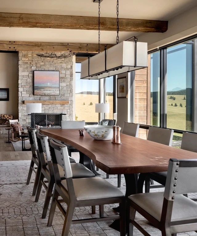 Tate Interiors Montana Interior Design Pintler Shadows Dining Room Live Edge Table Prairie View