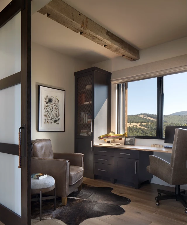 Tate Interiors Montana Interior Design Pintler Shadows Home Office Sliding Barn Door Mountain View